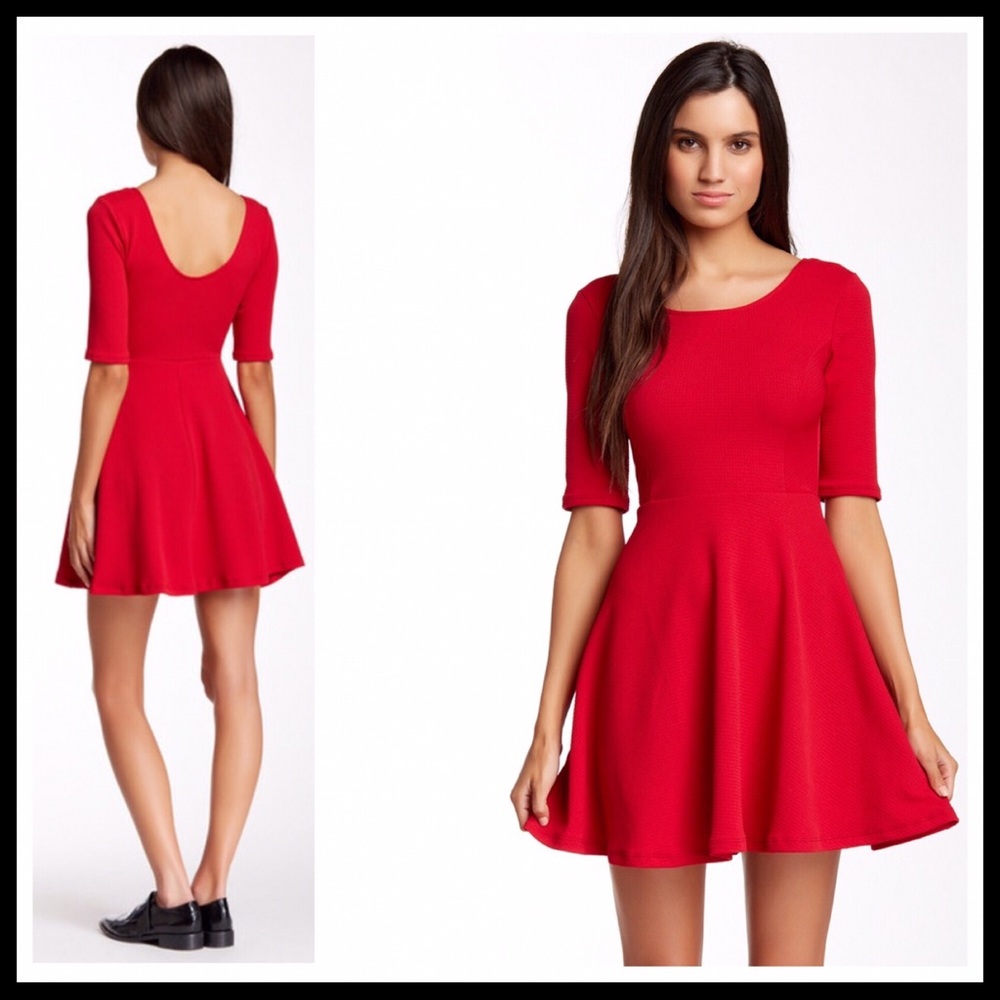 RED A-LINE FIT-AND-FLARE SKATER MINI DRESS A2C - Picture 5 of 8